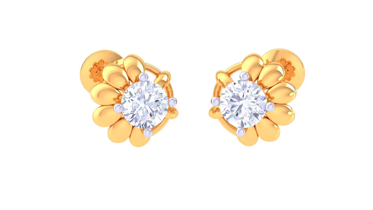 Traditional Floral Single Stone Stud Earrings - 0.35 Ct