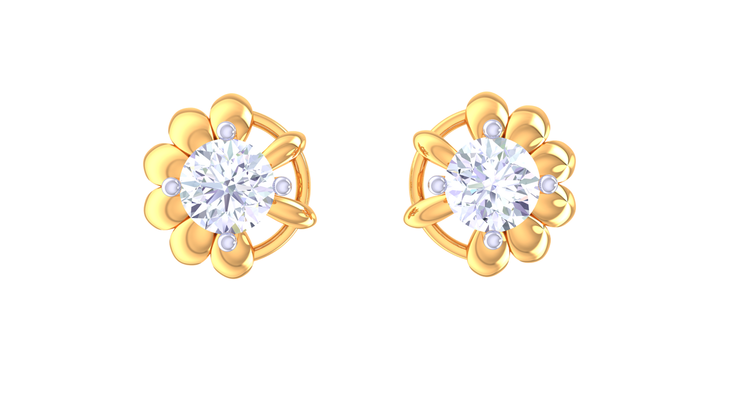 Traditional Floral Single Stone Stud Earrings - 0.35 Ct