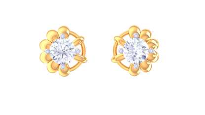 Traditional Floral Single Stone Stud Earrings - 0.35 Ct