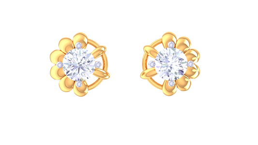 Traditional Floral Single Stone Stud Earrings - 0.35 Ct