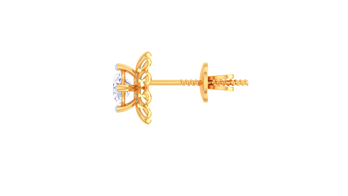 Traditional Floral Single Stone Stud Earrings - 0.35 Ct