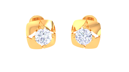Princess Frame Gold Stud Earrings - 0.39 Ct Brilliant Diamonds