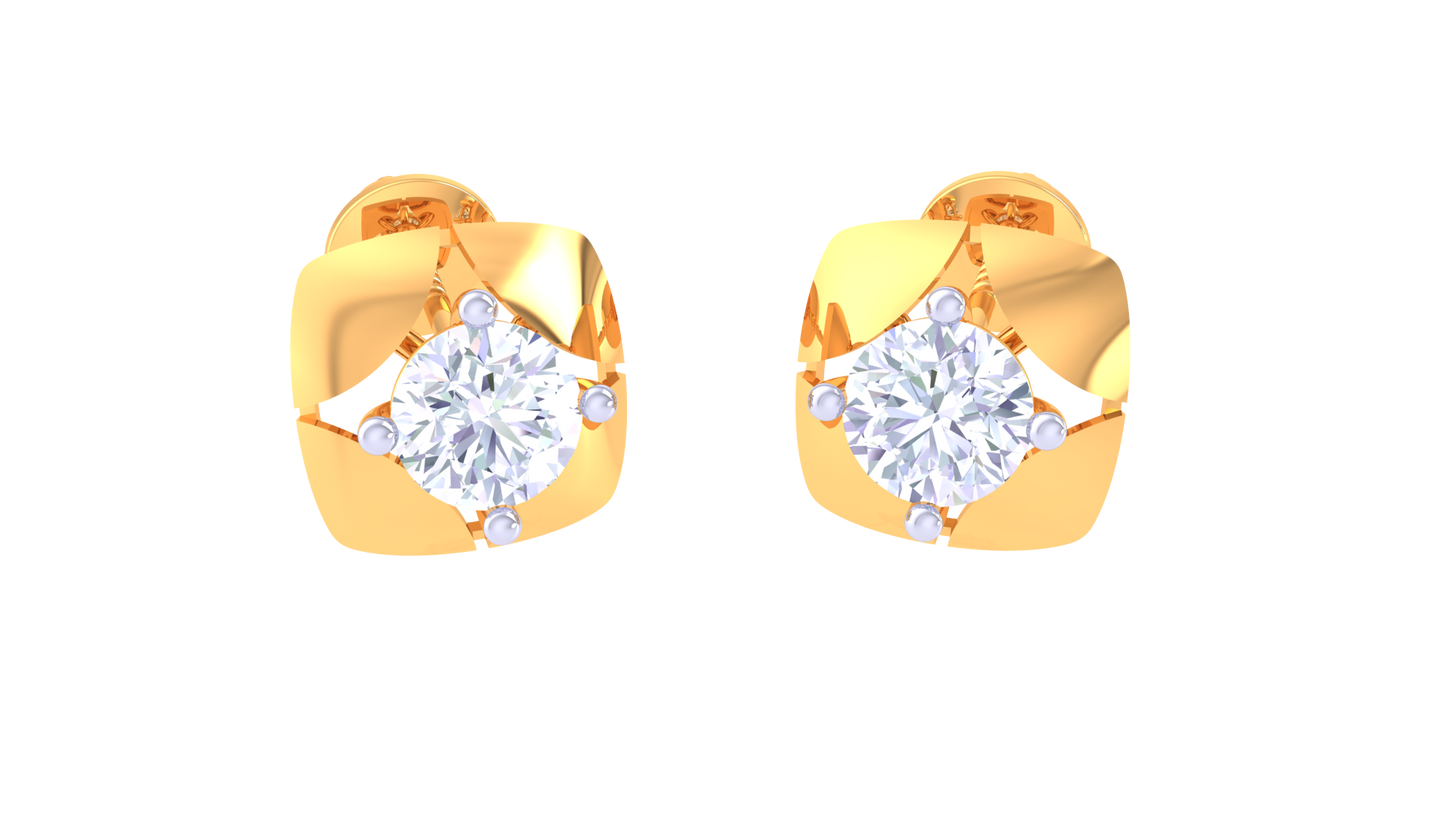 Princess Frame Gold Stud Earrings - 0.39 Ct Brilliant Diamonds