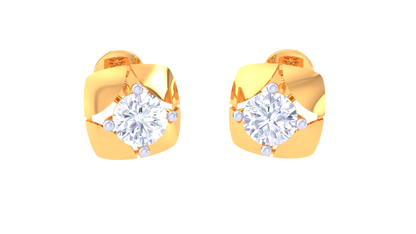 Princess Frame Gold Stud Earrings - 0.39 Ct Brilliant Diamonds