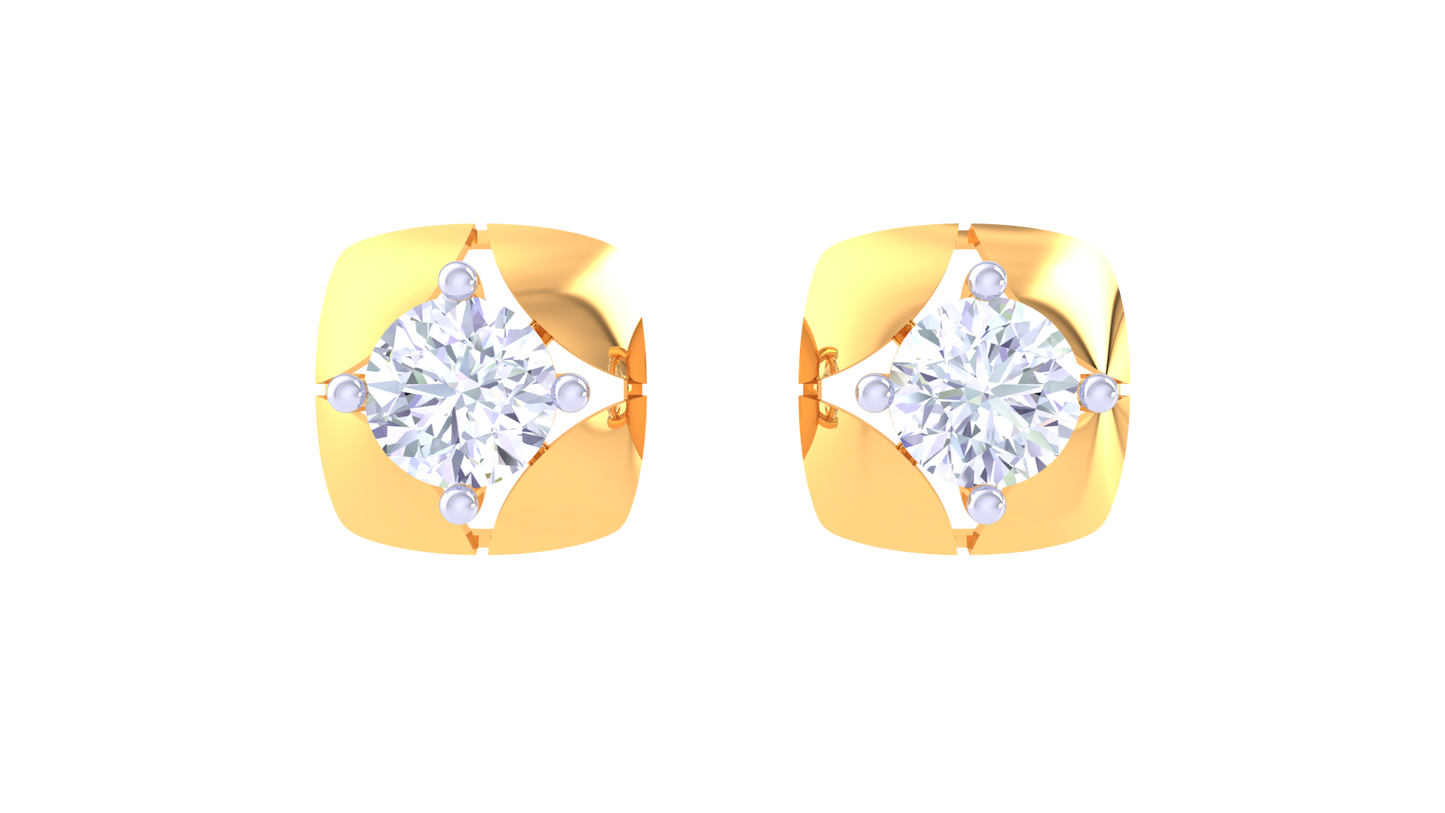 Princess Frame Gold Stud Earrings - 0.39 Ct Brilliant Diamonds