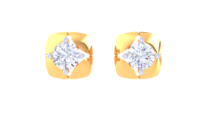 Princess Frame Gold Stud Earrings - 0.39 Ct Brilliant Diamonds