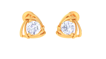 Gold Stud Earrings with Triangular Accent - 0.40 Ct