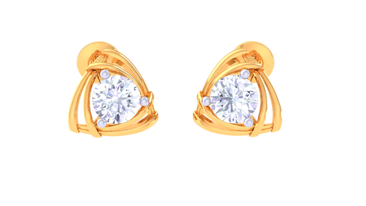 Gold Stud Earrings with Triangular Accent - 0.40 Ct