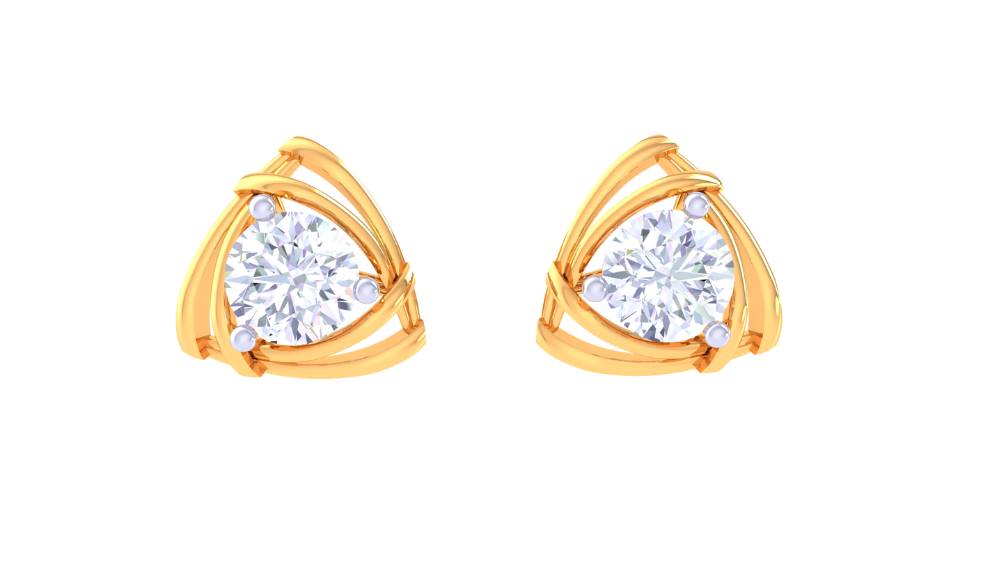 Gold Stud Earrings with Triangular Accent - 0.40 Ct