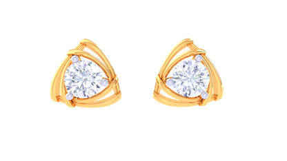 Gold Stud Earrings with Triangular Accent - 0.40 Ct