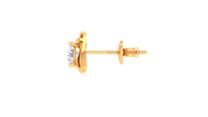 Gold Stud Earrings with Triangular Accent - 0.40 Ct