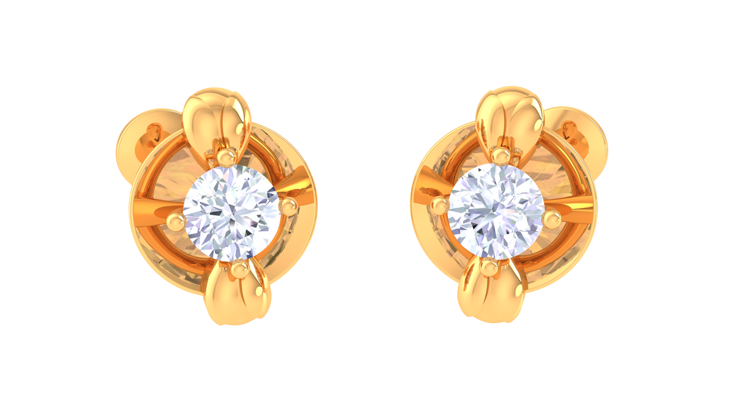 Floral Golden Petal Diamond Stud Earrings - 0.32 Ct