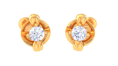 Floral Golden Petal Diamond Stud Earrings - 0.32 Ct
