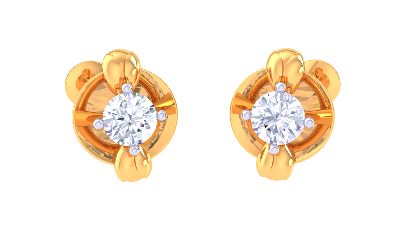 Floral Golden Petal Diamond Stud Earrings - 0.32 Ct