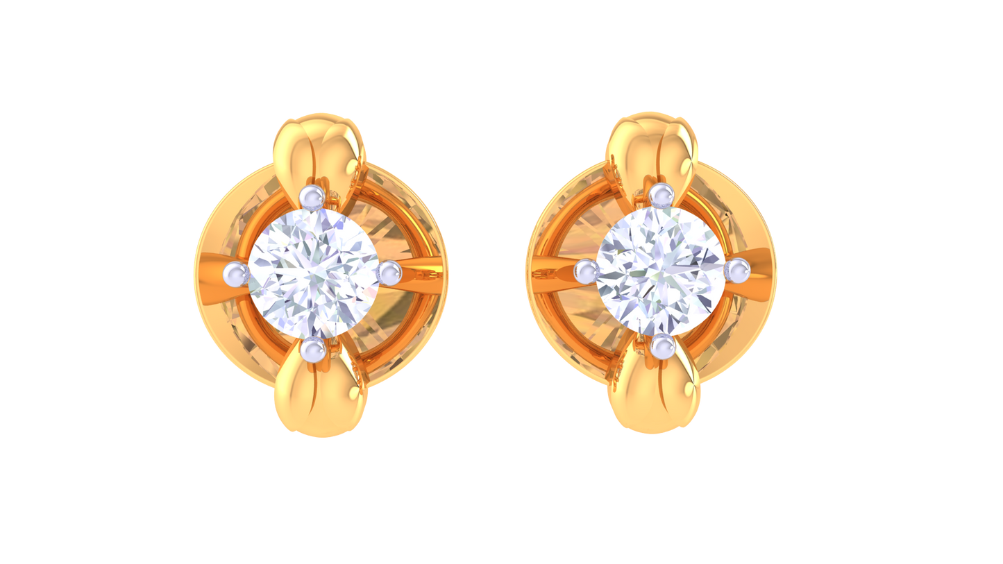 Floral Golden Petal Diamond Stud Earrings - 0.32 Ct