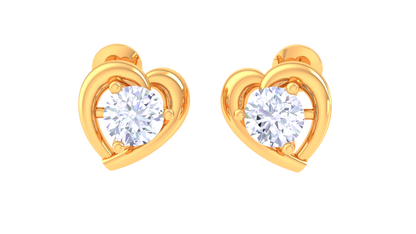 Heart-Shaped Diamond Stud Earrings in Polished Gold - 0.41 Ct