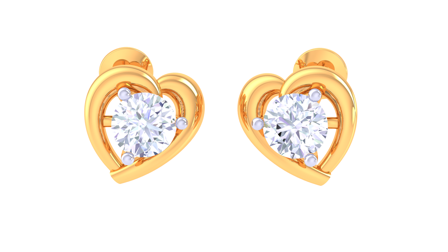 Heart-Shaped Diamond Stud Earrings in Polished Gold - 0.41 Ct