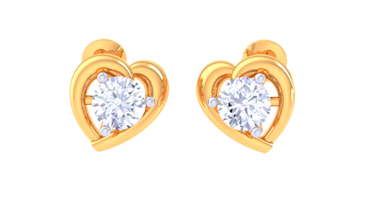 Heart-Shaped Diamond Stud Earrings in Polished Gold - 0.41 Ct