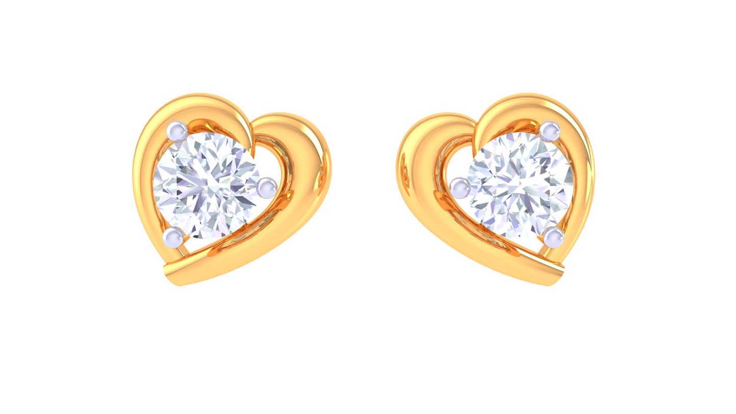 Heart-Shaped Diamond Stud Earrings in Polished Gold - 0.41 Ct