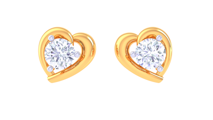 Heart-Shaped Diamond Stud Earrings in Polished Gold - 0.41 Ct