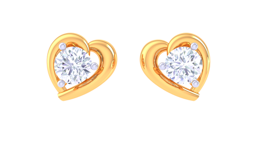 Heart-Shaped Diamond Stud Earrings in Polished Gold - 0.41 Ct