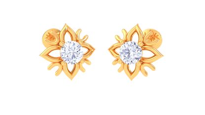 Luxuries Gold Stud Earrings - 0.34 Ct Diamond Centerpiece