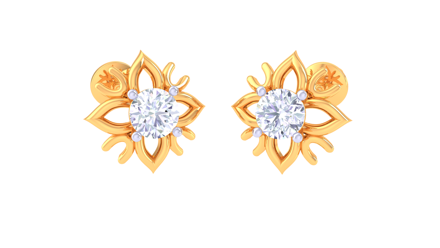 Luxuries Gold Stud Earrings - 0.34 Ct Diamond Centerpiece