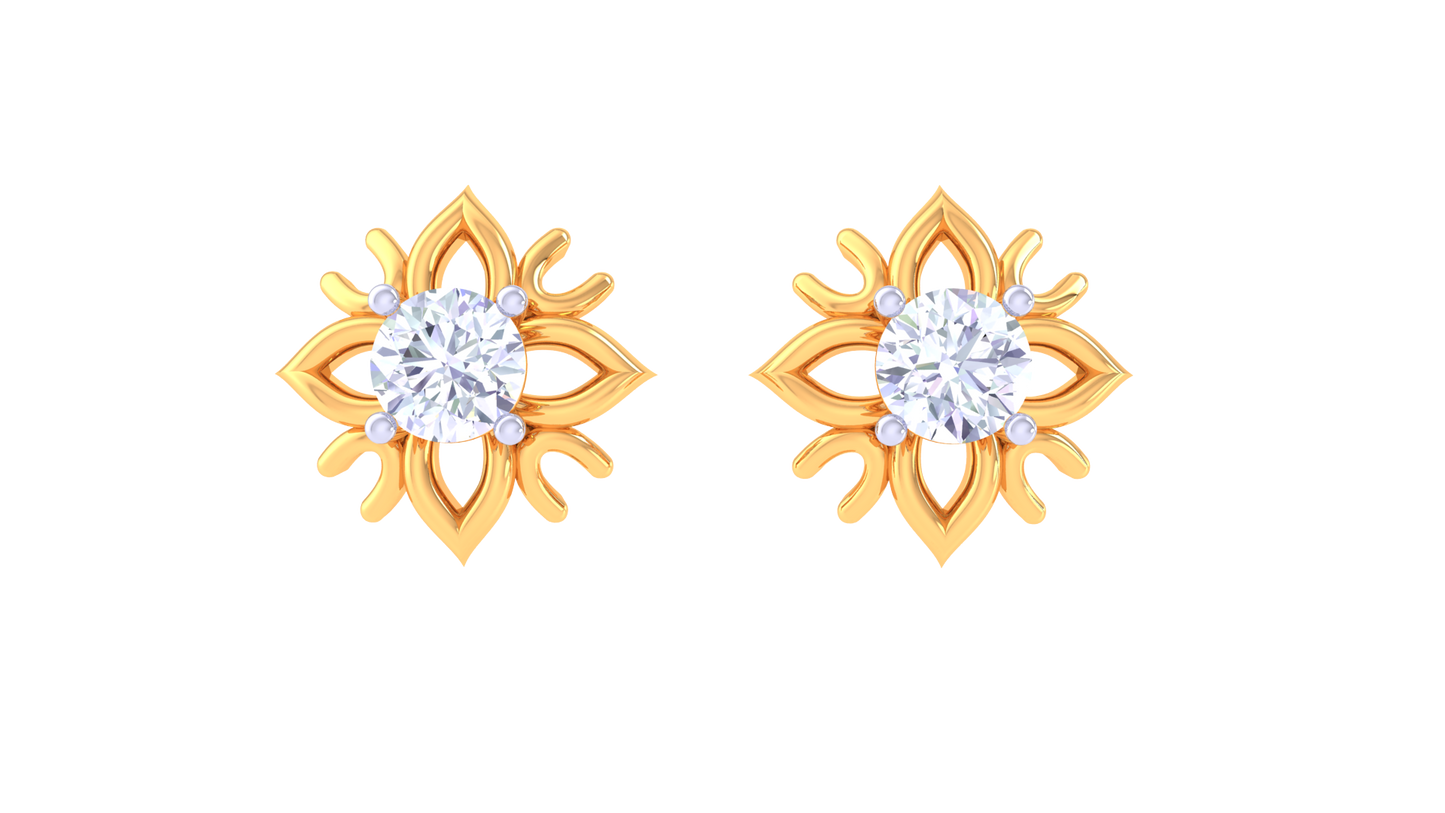 Luxuries Gold Stud Earrings - 0.34 Ct Diamond Centerpiece
