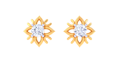 Luxuries Gold Stud Earrings - 0.34 Ct Diamond Centerpiece