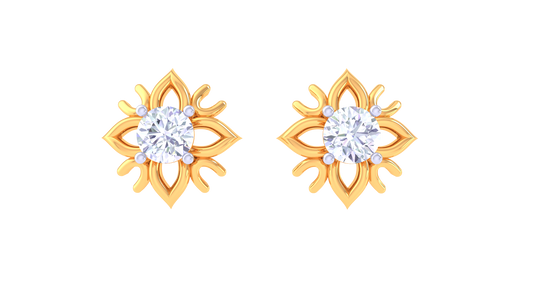 Luxuries Gold Stud Earrings - 0.34 Ct Diamond Centerpiece