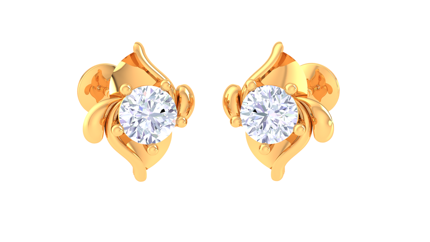 Sculpted Floral Elegance Diamond Gold Stud Earrings - 0.36 Ct