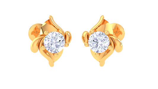 Sculpted Floral Elegance Diamond Gold Stud Earrings - 0.36 Ct
