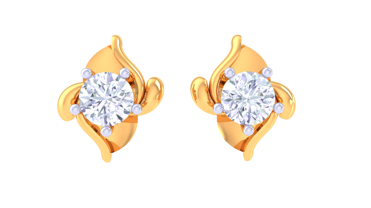 Sculpted Floral Elegance Diamond Gold Stud Earrings - 0.36 Ct