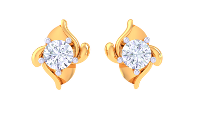 Sculpted Floral Elegance Diamond Gold Stud Earrings - 0.36 Ct