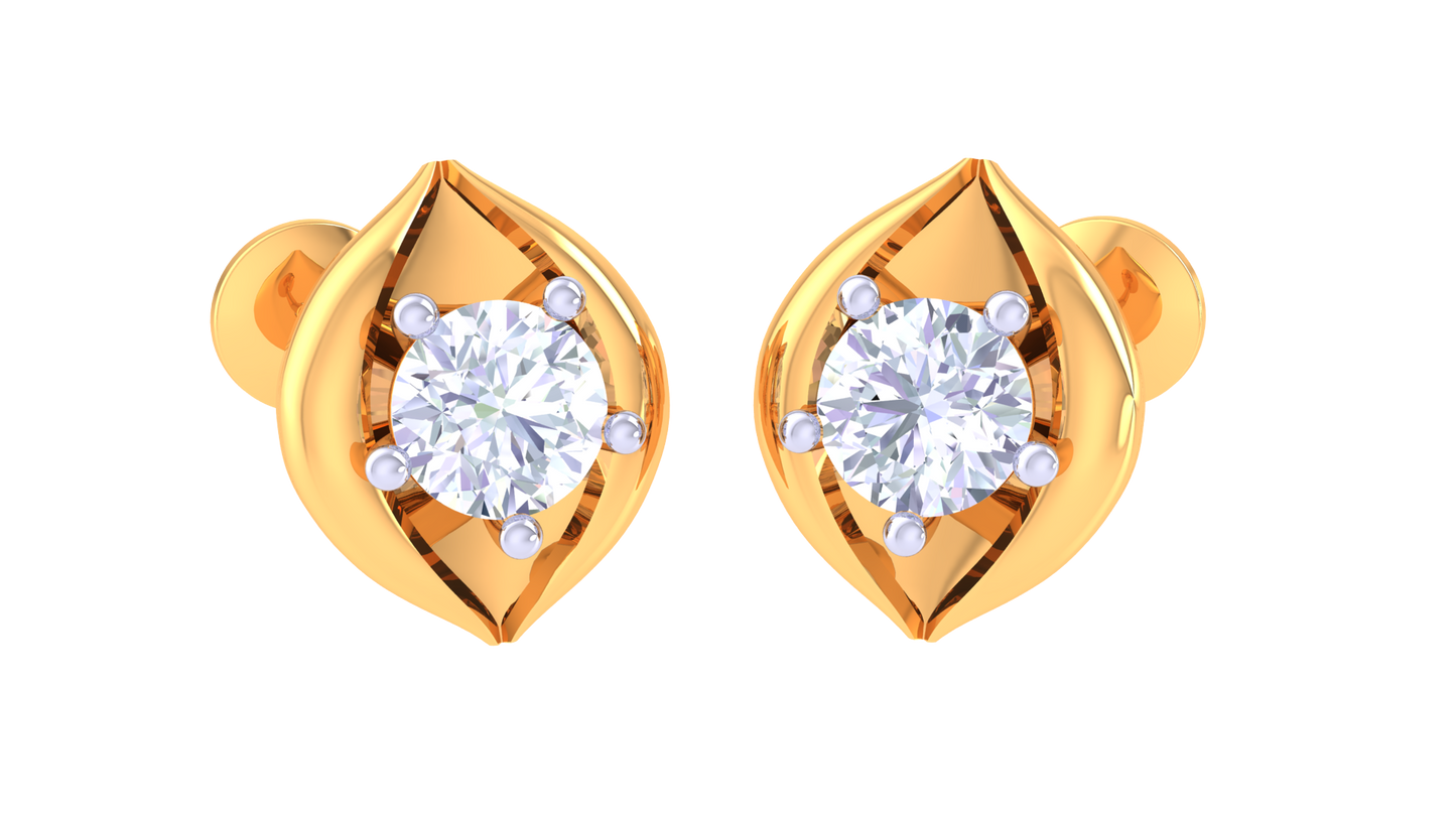 Golden Elegance Meets Sparkle Diamond Stud Earrings - 0.40 Ct