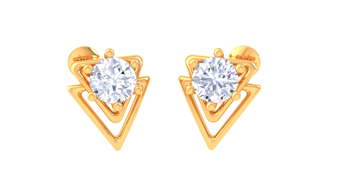 Diamond Studs Earrings In Golden Nested Triangles – 0.38 Ct