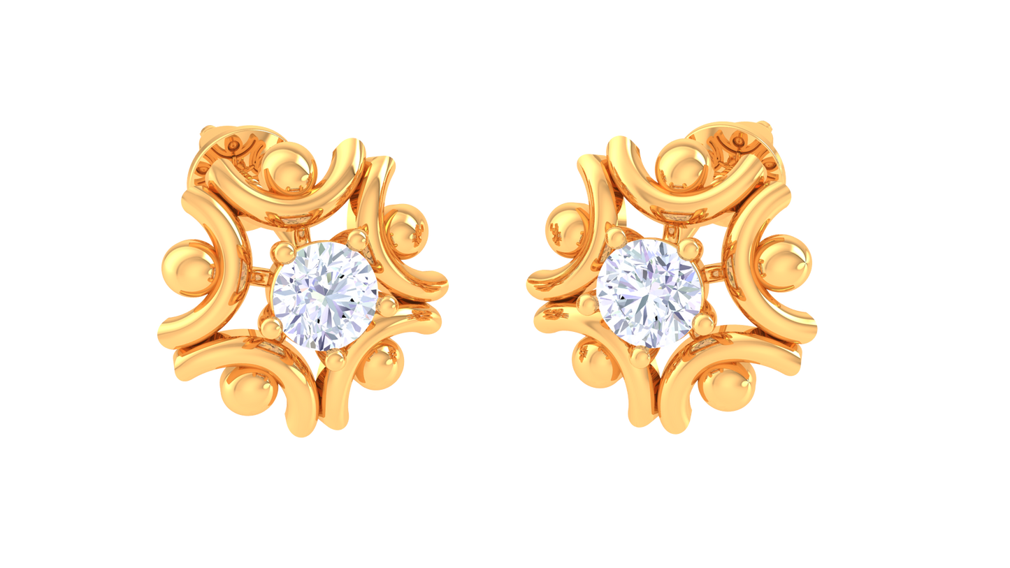 Radiant Sparkle Diamond Ornate Gold Stud Earrings - 0.38 Ct