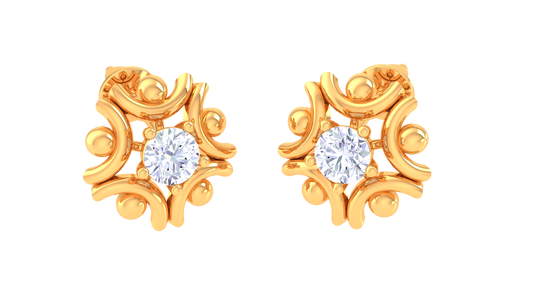 Radiant Sparkle Diamond Ornate Gold Stud Earrings - 0.38 Ct