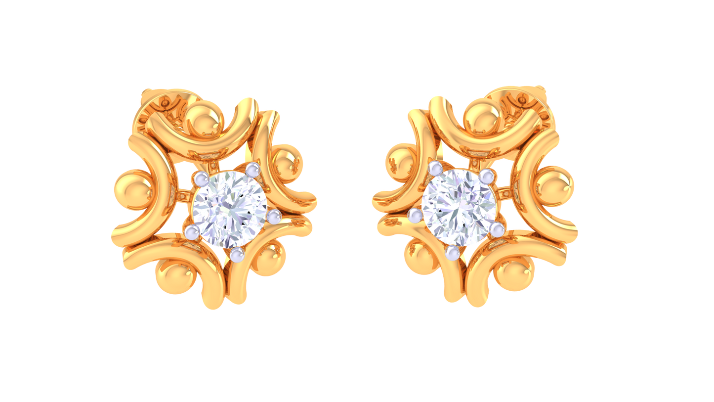 Radiant Sparkle Diamond Ornate Gold Stud Earrings - 0.38 Ct