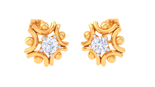 Radiant Sparkle Diamond Ornate Gold Stud Earrings - 0.38 Ct