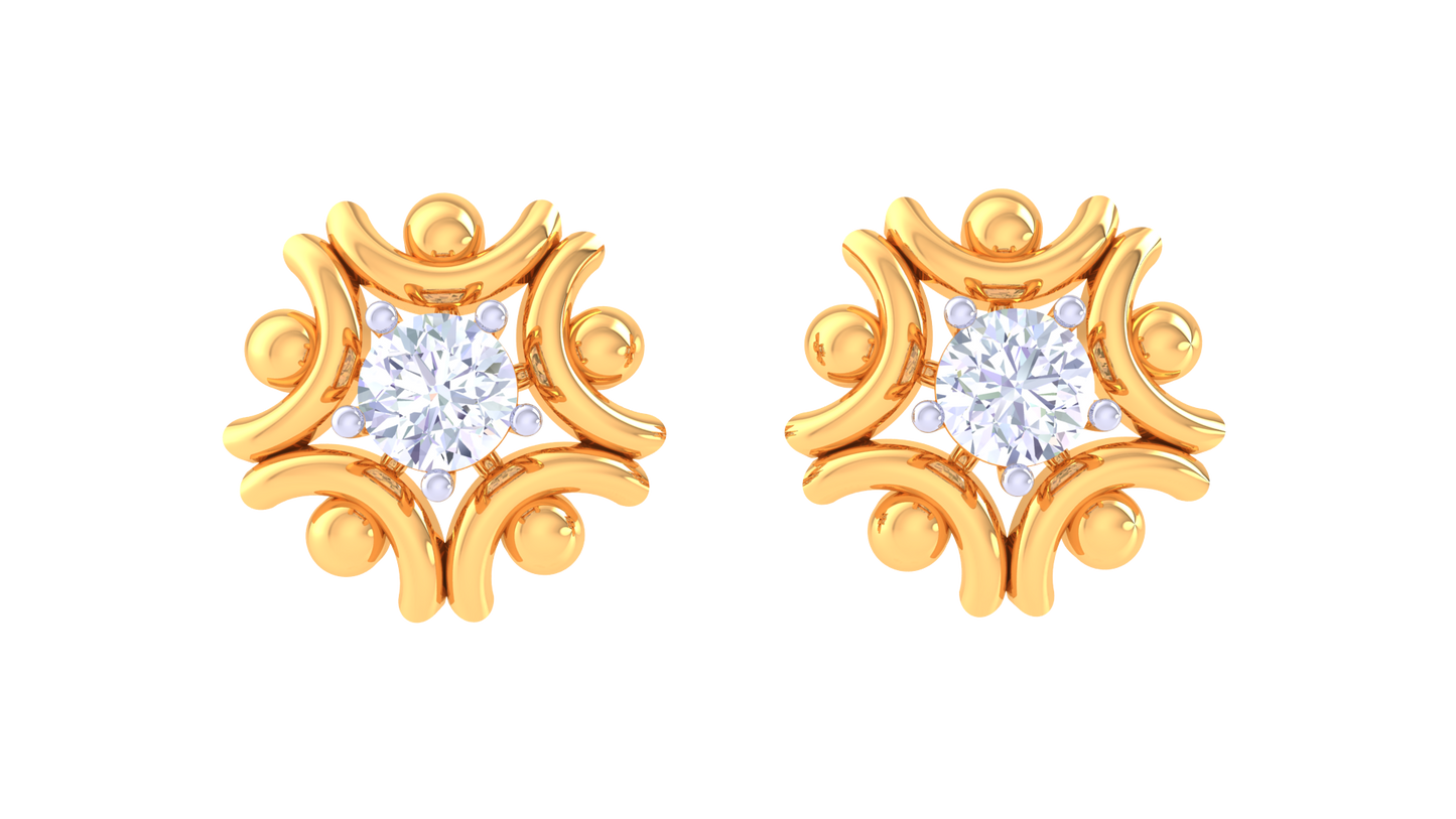 Radiant Sparkle Diamond Ornate Gold Stud Earrings - 0.38 Ct