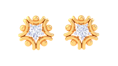 Radiant Sparkle Diamond Ornate Gold Stud Earrings - 0.38 Ct