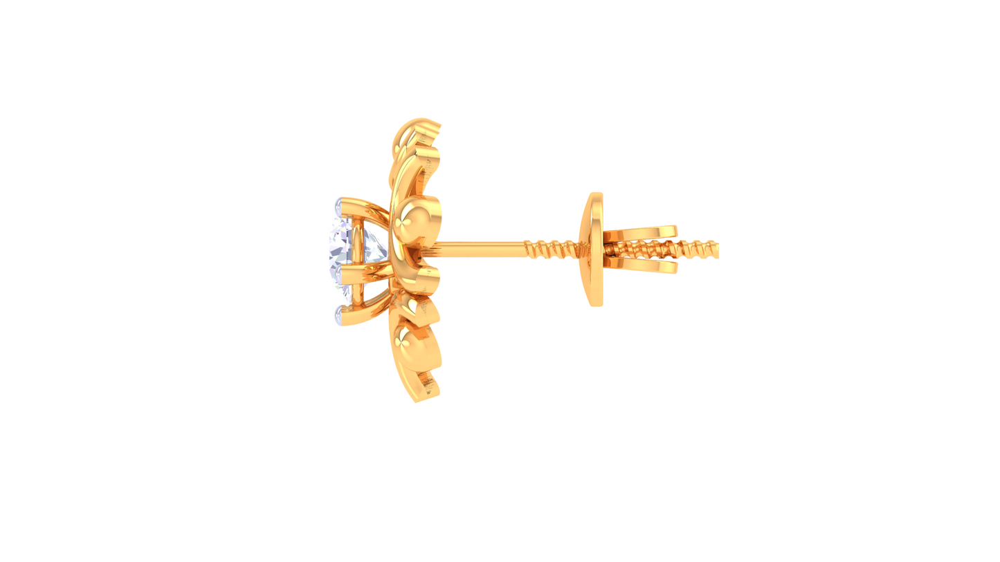 Radiant Sparkle Diamond Ornate Gold Stud Earrings - 0.38 Ct