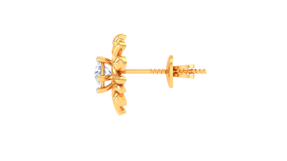 Radiant Sparkle Diamond Ornate Gold Stud Earrings - 0.38 Ct