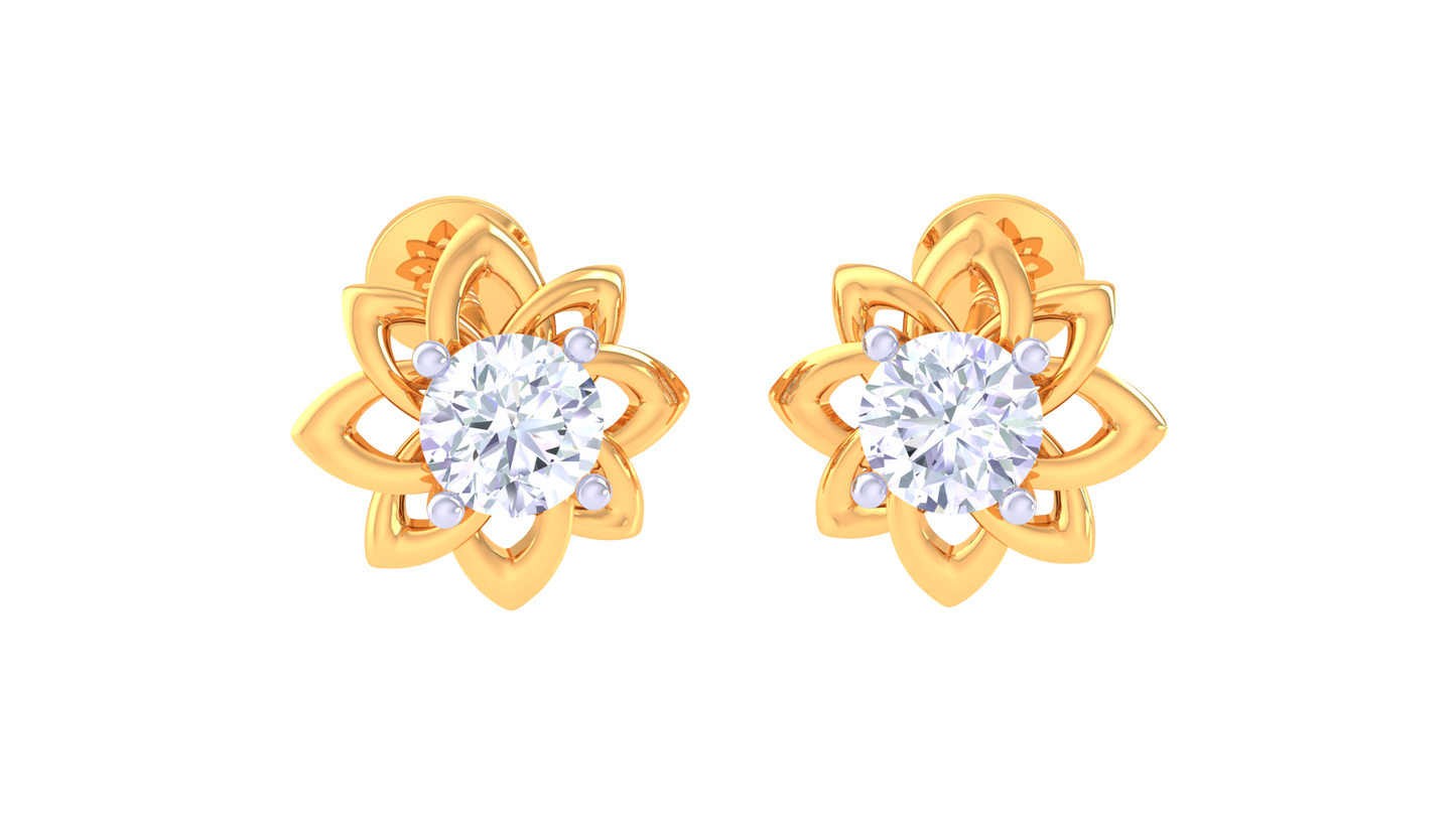 Floral Diamond Studs Earrings In Gold – 0.41 Ct