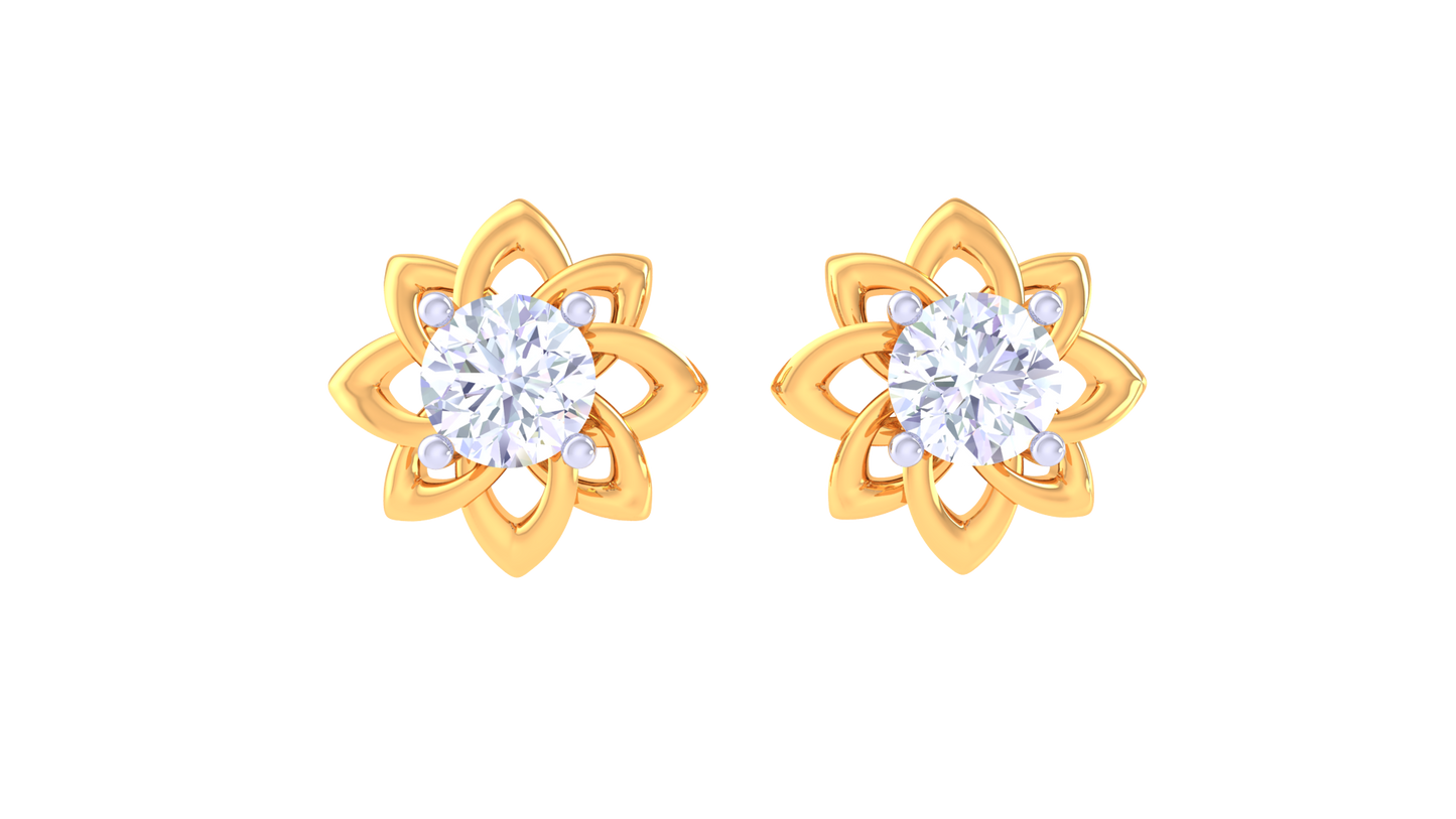 Floral Diamond Studs Earrings In Gold – 0.41 Ct