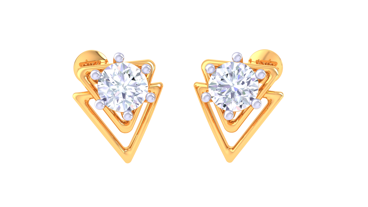Diamond Studs Earrings In Golden Nested Triangles – 0.38 Ct