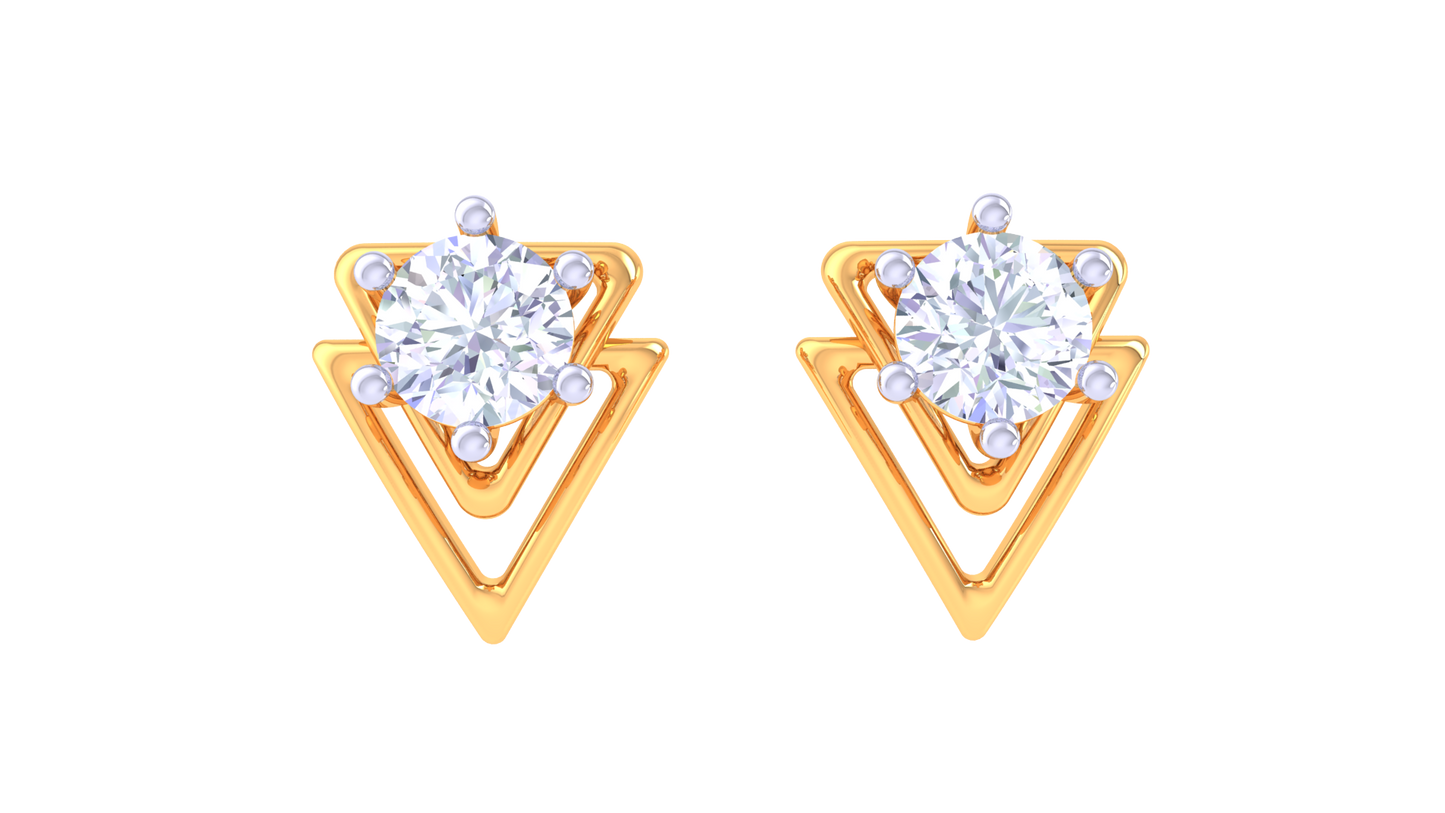 Diamond Studs Earrings In Golden Nested Triangles – 0.38 Ct