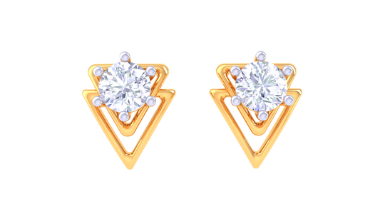 Diamond Studs Earrings In Golden Nested Triangles – 0.38 Ct