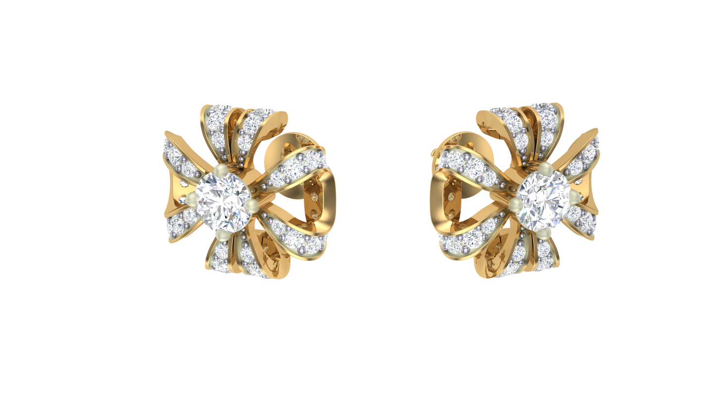 Floral Sparkle Stud Earrings In Gold - 0.49 Ct Round Cut Diamonds